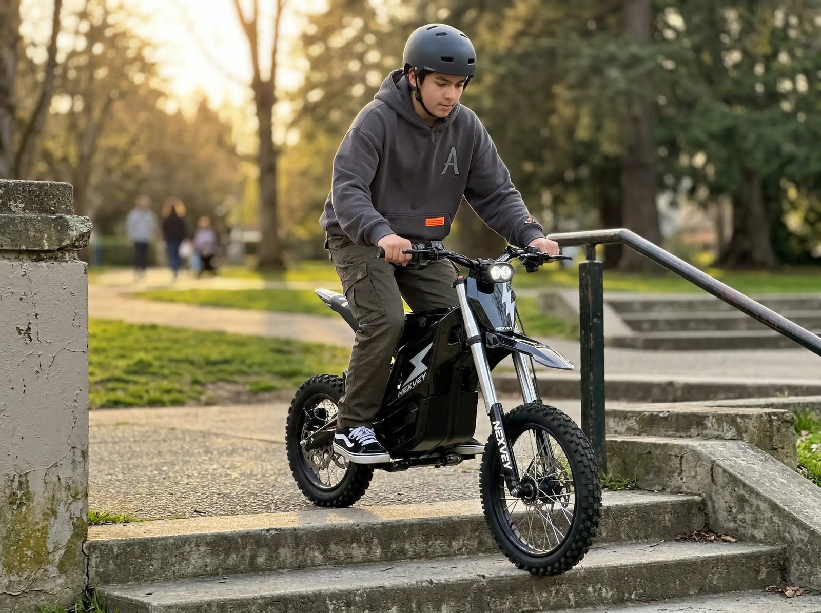 Teen rider on a NEXVEY FLASH electric dirt bike for teens