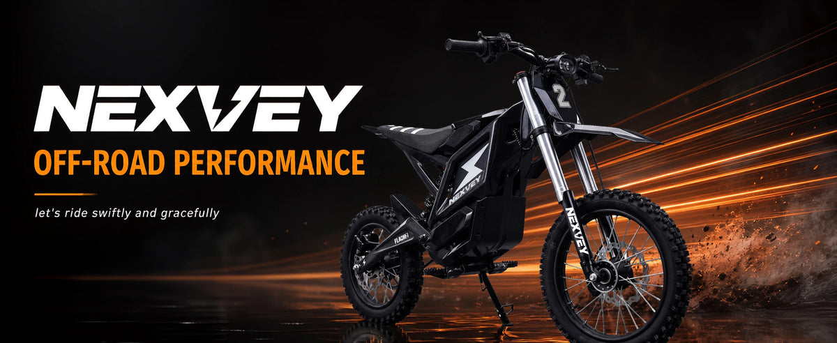 NEXVEY FLASH 2 black electric dirt bike with off-road performance branding