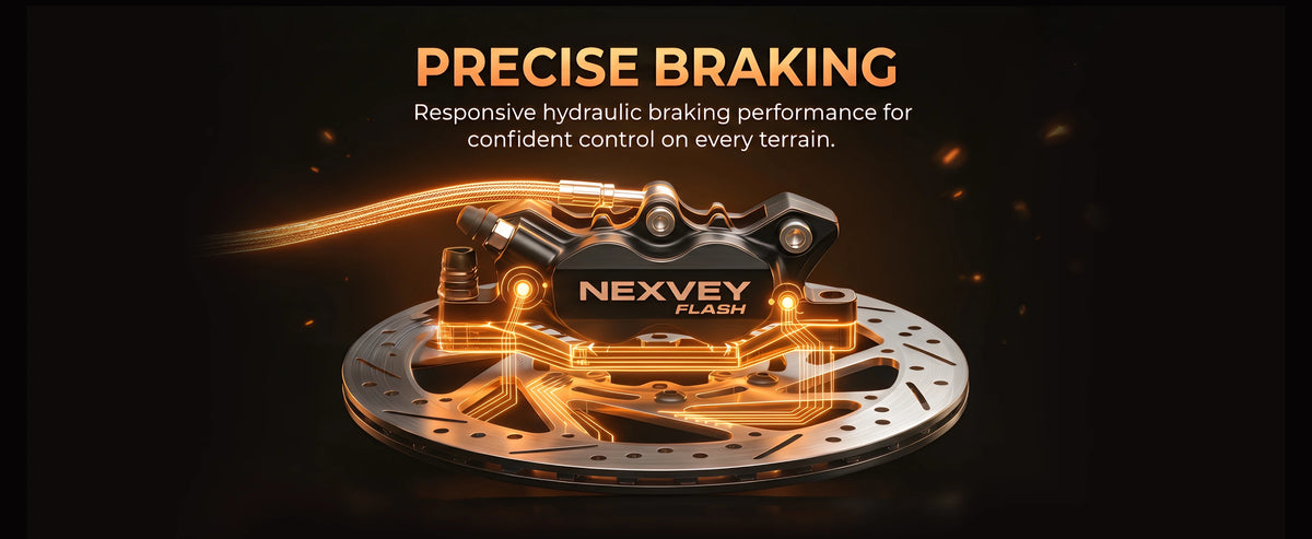 NEXVEY FLASH 2 hydraulic disc brake illustration highlighting precision braking