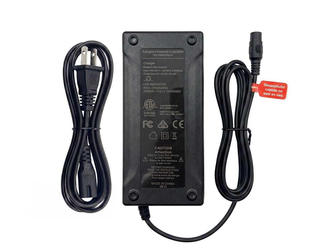 The official certified smart battery charger for Nexvey Flash and Flash Pro electric motorcycles, featuring ETL and FCC safety markings with heavy-duty power cords.