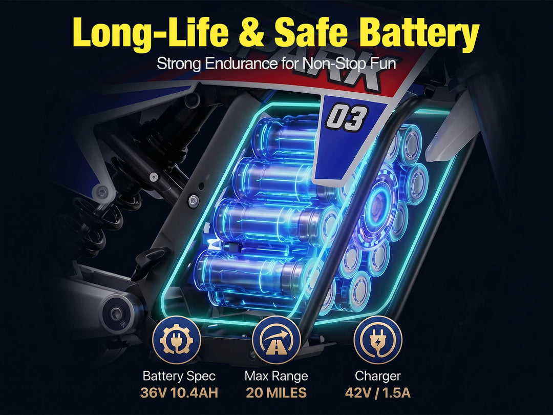 NEXVEY Spark 03 Lite 36V 10.4Ah battery with 20-mile range and charger
