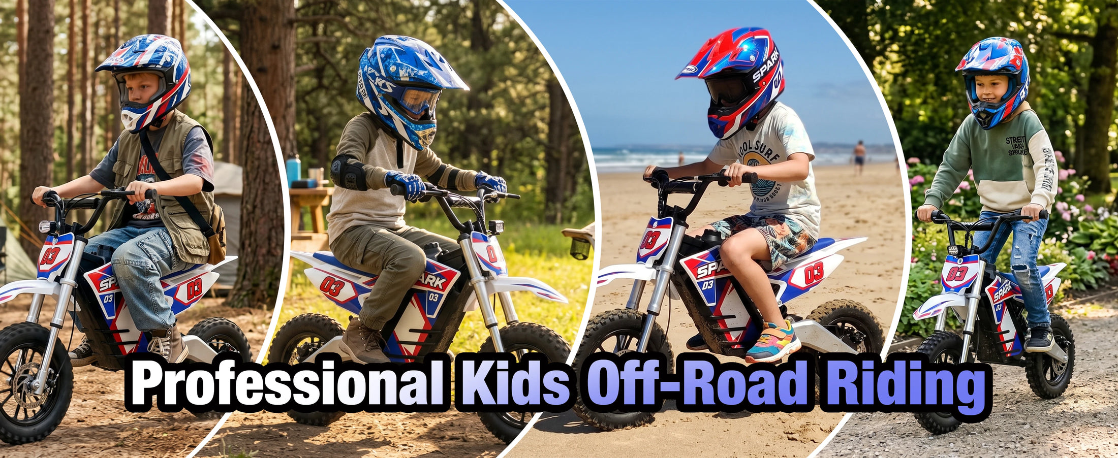Young riders on NEXVEY Spark 03 Lite electric dirt bikes during off-road riding