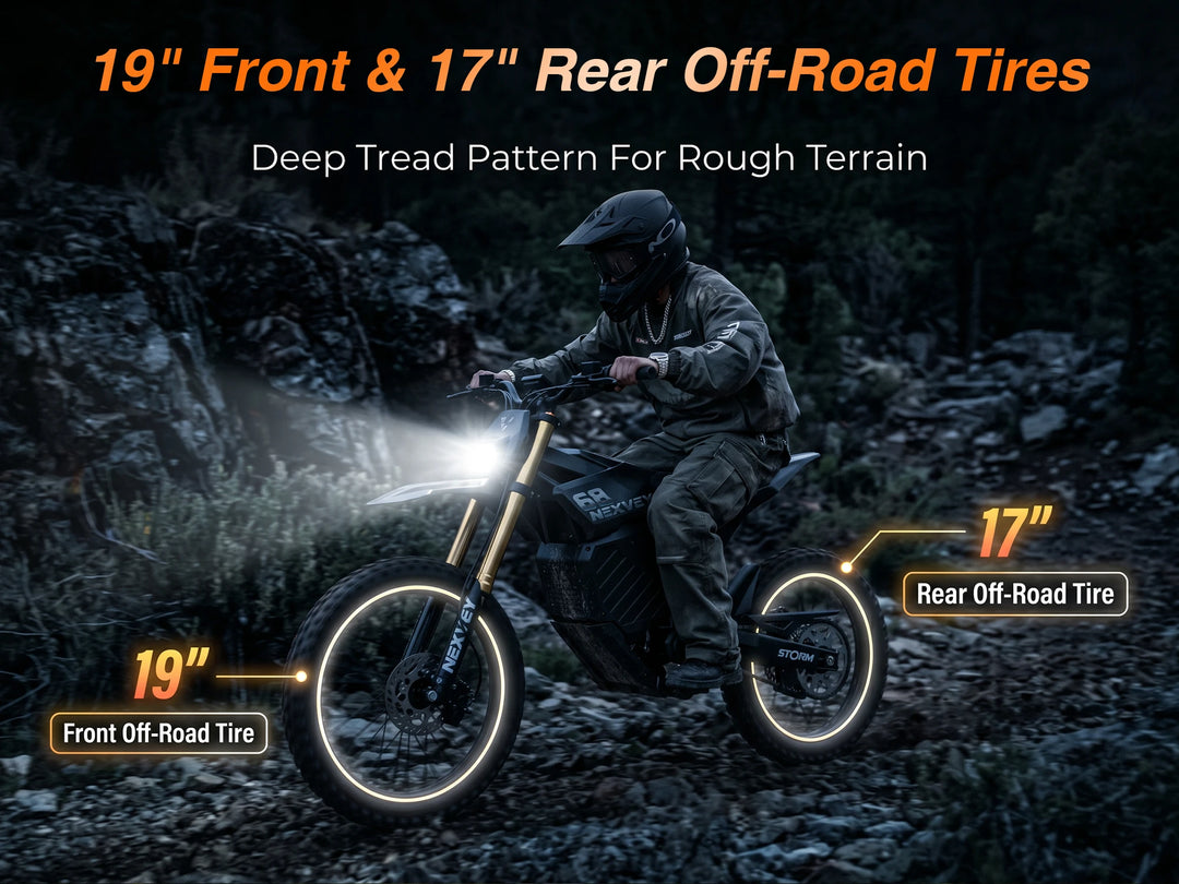 NEXVEY Storm 19-inch front and 17-inch rear off-road tires