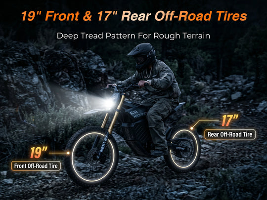 NEXVEY Storm 19-inch front and 17-inch rear off-road tires