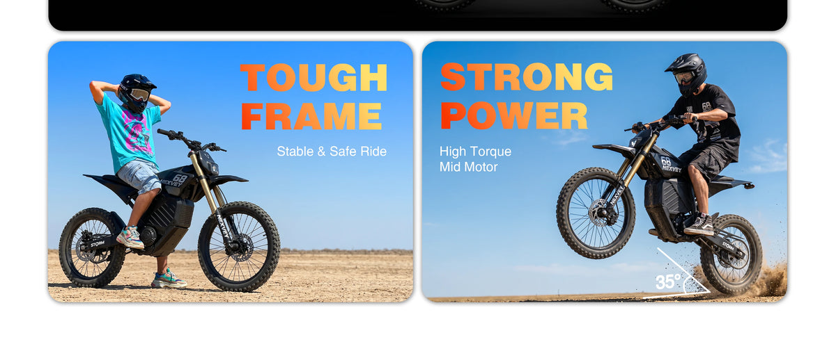 NEXVEY Storm electric dirt bike showing off-road power and torque