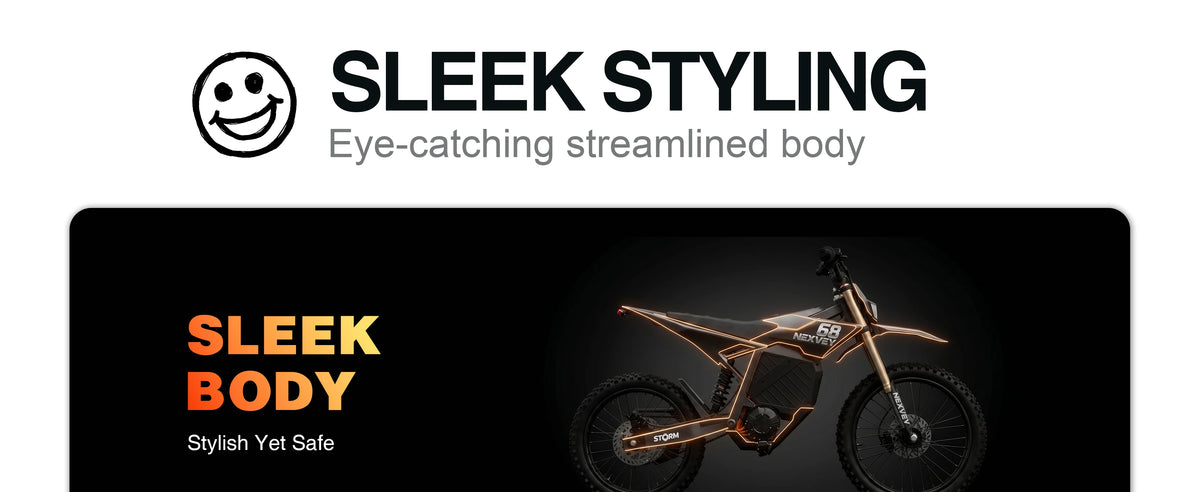 NEXVEY Storm sleek electric dirt bike styling and streamlined body